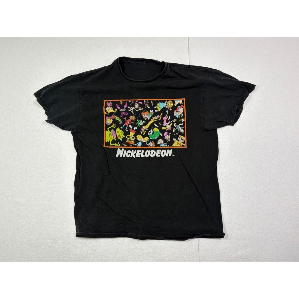 Nickelodeon 90s Cartoons Graphic T-Shirt Black Mens Large Rugrats Hey Arnold
